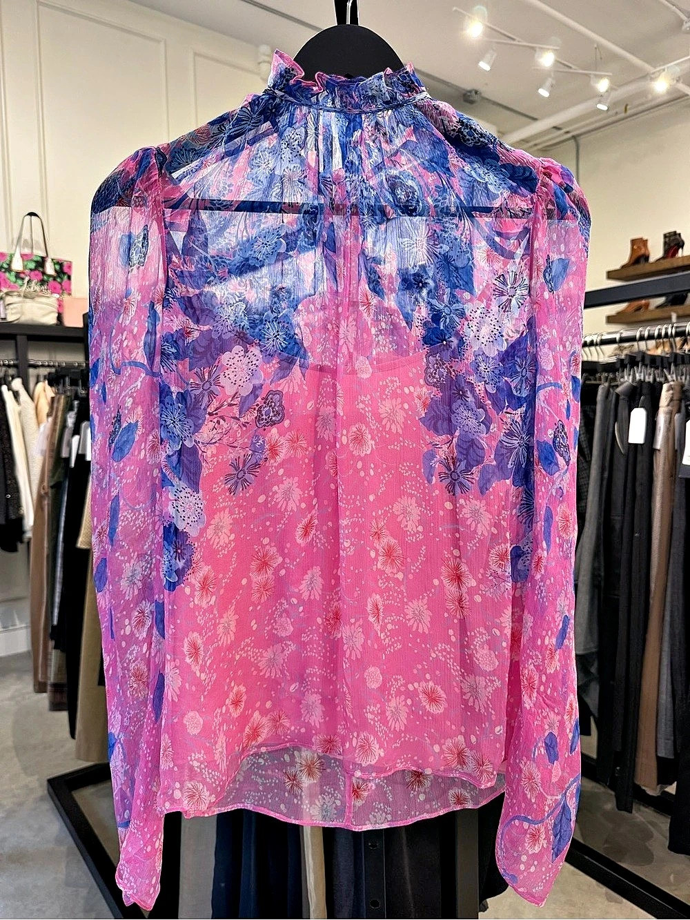 Saloni Floral Long Sleeve Blouse in Pink & Blue
